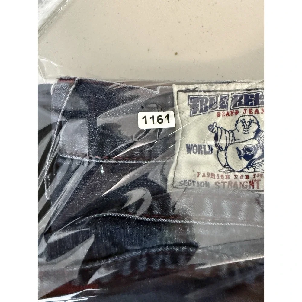 True Religion Straight Leg Jeans Mens 30x25 Blue Dark Wash Red Stitch USA Made
